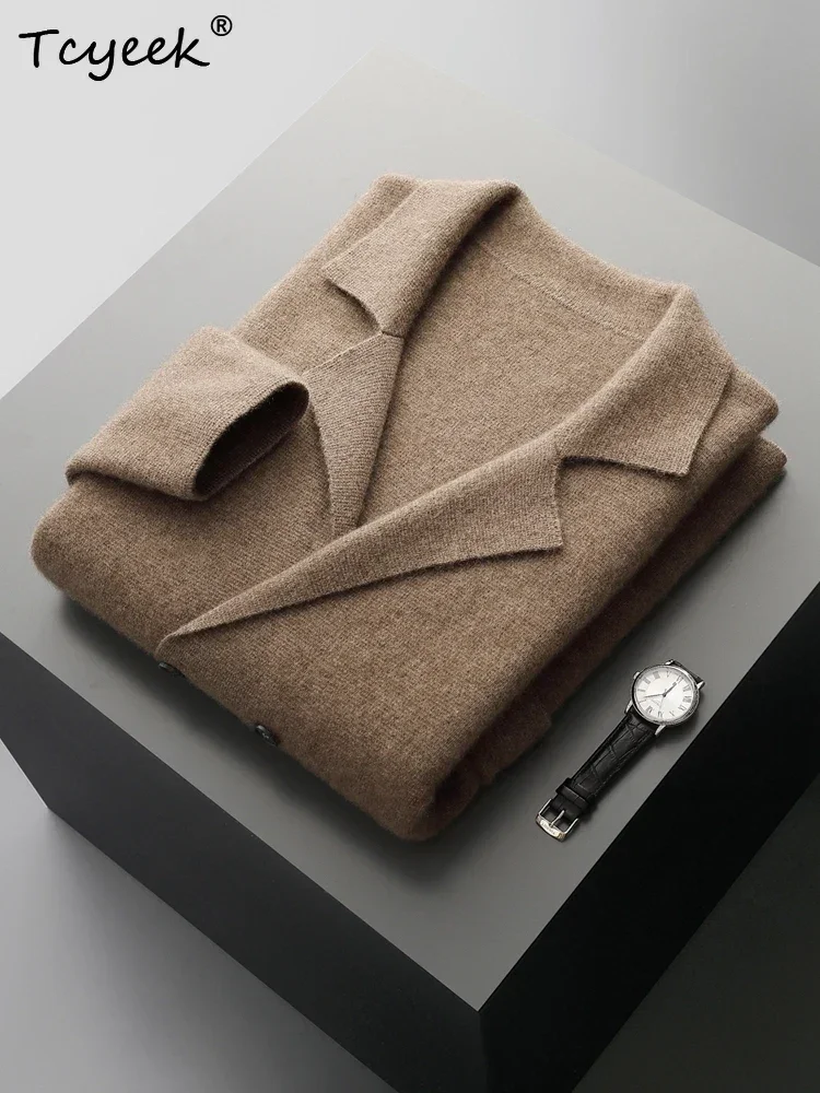 Minimalist Spring Autumn Men's Suit Style Jacket Clothes 100% Merino Wool Cardigan Sweater Cashmere Korean Knit Basic Short Coat