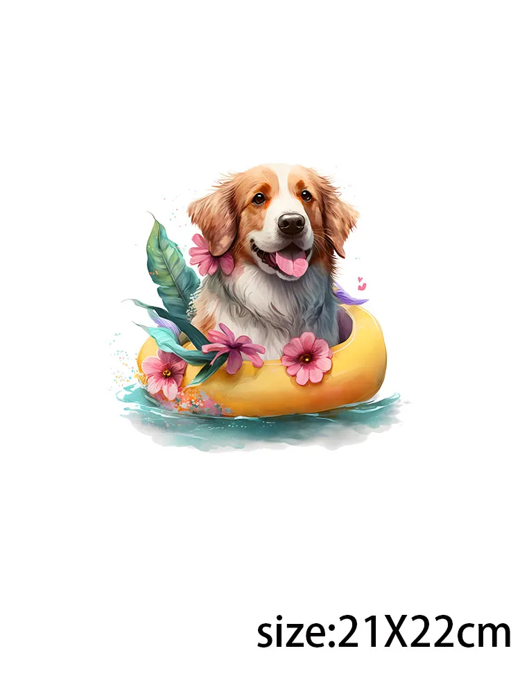 LETOP 1PCS Summer Swimming Holiday Dogs 20oz Uv Dtf Wraps Dtf Transfer Print Swimming Dogs Waterproof Sticker For Glass