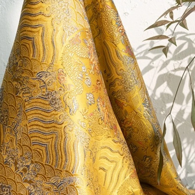 Chinese Style Brocade Fabric Handmade Home Sewing Gold Dragon Jacquard Textile Tang Suit Hanfu Qipao Designer Crafts Materials