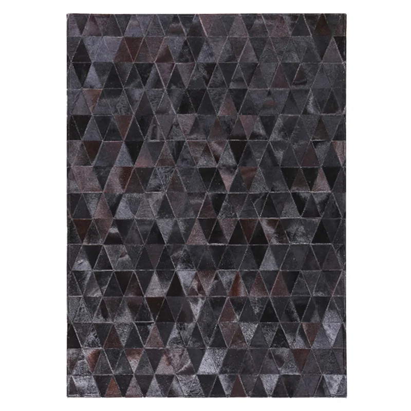 Black Real Cowhide Carpet Handmade Black Simple Area Rug American Bedroom Bedside Rugs Large Customize Living Room Carpet
