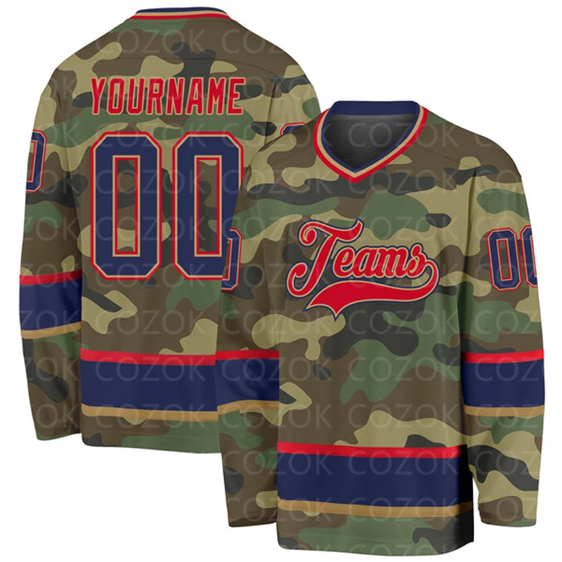 

Custom Camouflage Red Hockey 3D Print You Name Number Men Women Ice Hockey Jersey Competition Training Jerseys