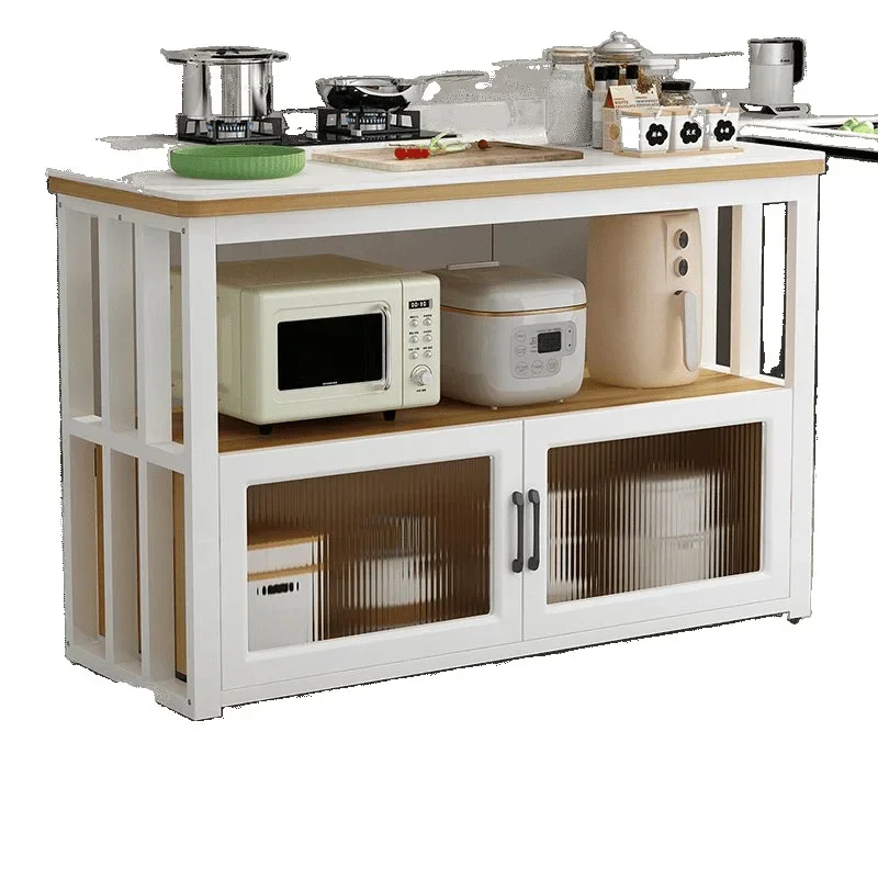 Kitchen microwave oven rack, floor-to-ceiling multi-layer cabinet, rock slab cutting table, kitchen island, dust-proof pot