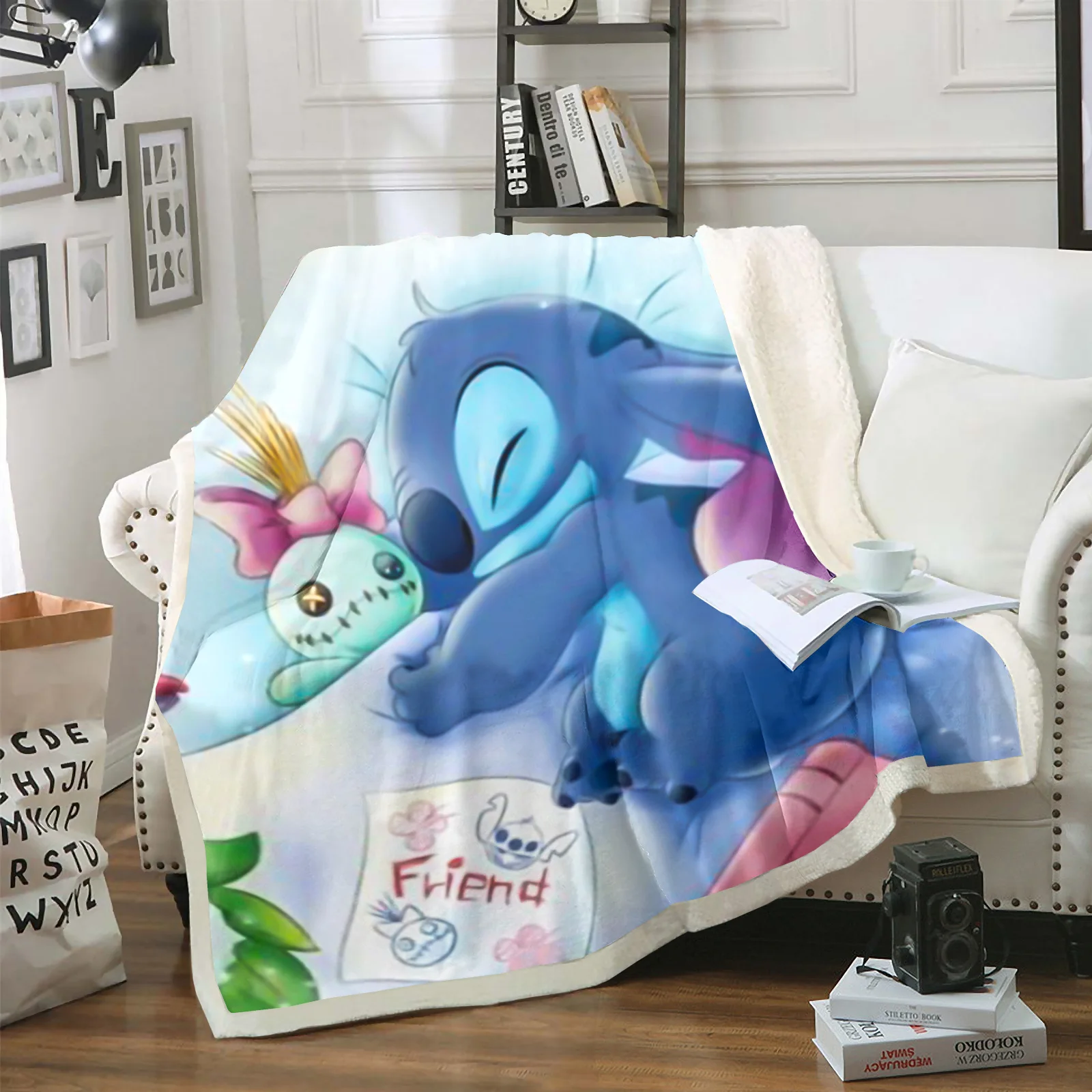 Stitch Microfiber Fabric Blankets For Bed Anime Plush Blanket Custom Fleece Home Decor  Suitable Children And Adults