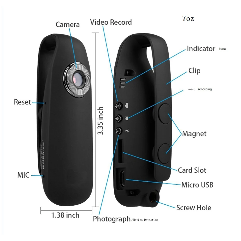 Mini Camera HD Portable Digital Video Recorder Body Camera Night Vision DVR Miniature Camcorder for Sport Meeting Back Clip Cam