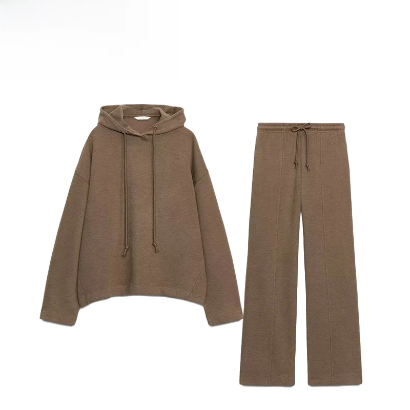 

Fashionable Soft Hoodie Wide Leg Pants Set ZR Autumn New Arrival Women's Clothing Long Sleeve Long Pants European Style Adult