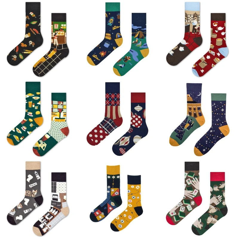 Creative and Fun Cartoon AB Trendy  Asymmetric Mandarin Duck  Men's and Women's Cotton Socks Medium High Socks