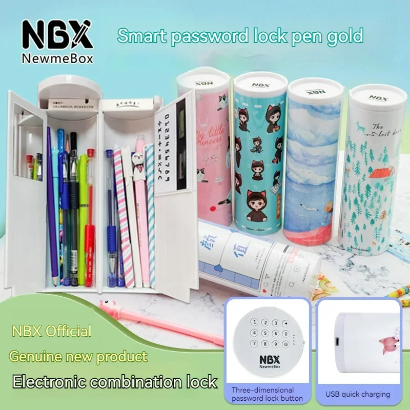 NBX Pencil Cases Password Cartoon Pattern Pen Holder Large Capacity Stationery Box Coded Lock Home Office School Storage Bag