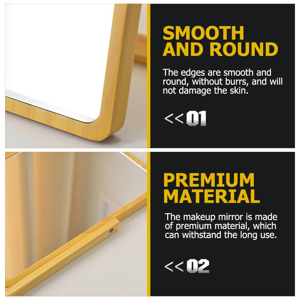Kreativer Make-up-Spiegel aus Holz, kompakte Größe, glatte Kanten, hochwertiges Material für Schlafzimmer, Schminktisch, Dekoration, Hellgelb