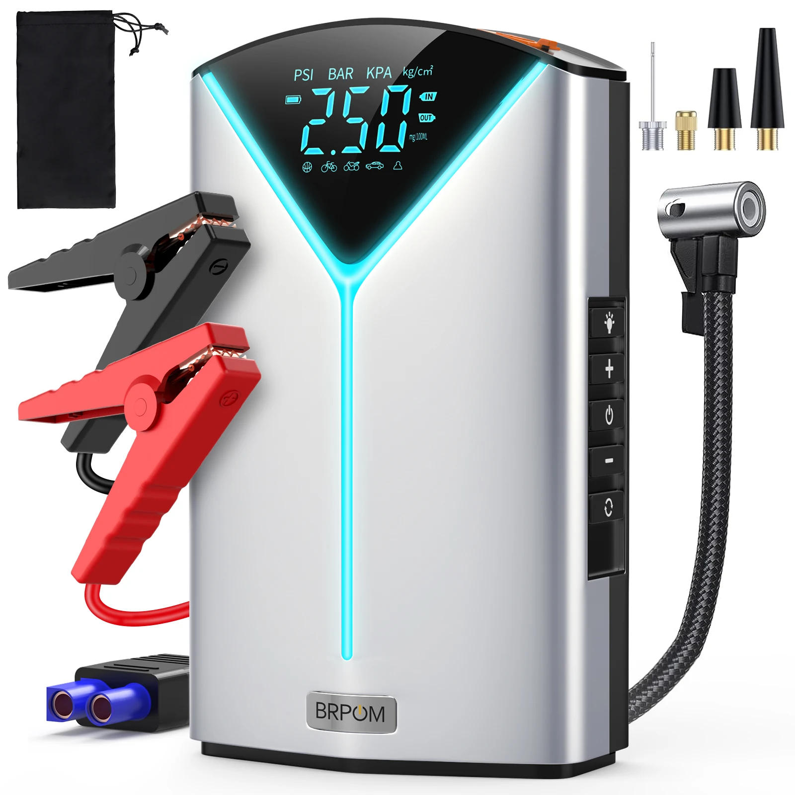1500A peak Multi-functional Emergency Start Power Supply with Air Pump, 150PSL Portable Car Battery Starter, Digital Tire Inflator, Suitable for ALL Gasoline Or 10L Diesel Battery, LED Emergency image 3