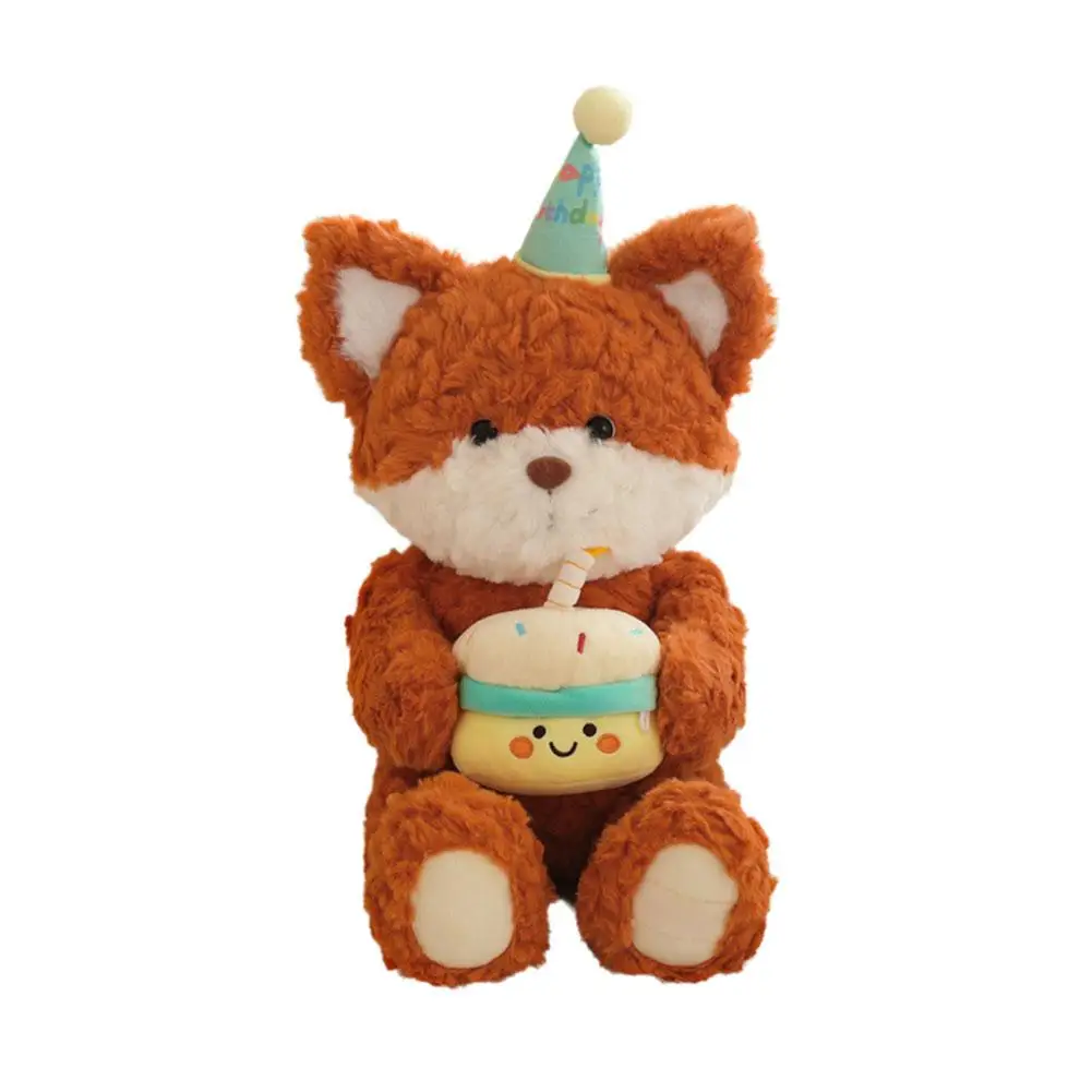 Geburtstags hut niedlichen Bären/Fuchs Puppe Puppe Kawaii Mädchen Geburtstags geschenk Super Kissen heißen Bären Plüsch Spielzeug Party Umarmung Kuchen 40cm kreative m5n7