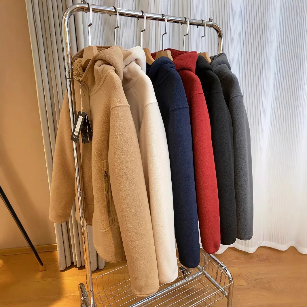 2026 Damen Fleece-Hoodies Frühling Sweatshirts mit Reißverschlusstaschen Lange Ärmel Kapuze Dick Locker Y2k Casual Büro-Dame Herbst Winter