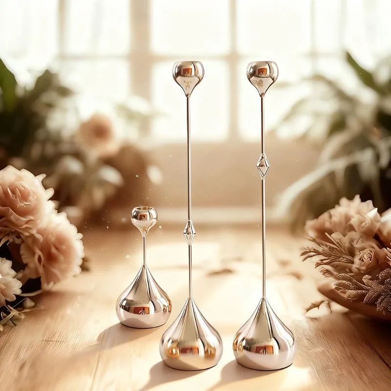 ABKI-Elegant Metal Candle Holders Set For Home Dining Table Decoration Romantic Art Candlestick For Wedding Photography image 2