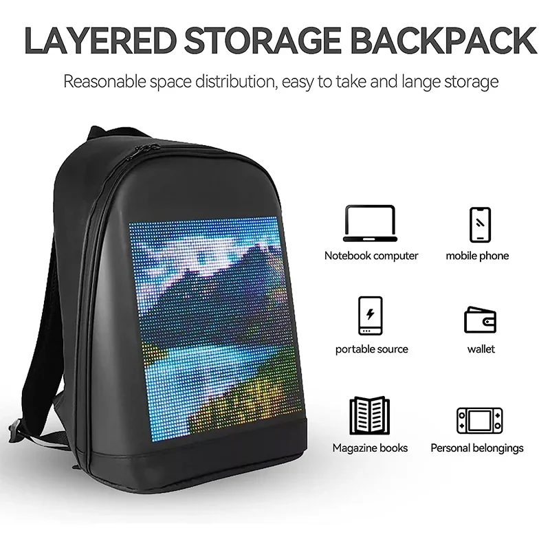 DIY Smart LED Dynamic Backpack Men Customizable 15.6