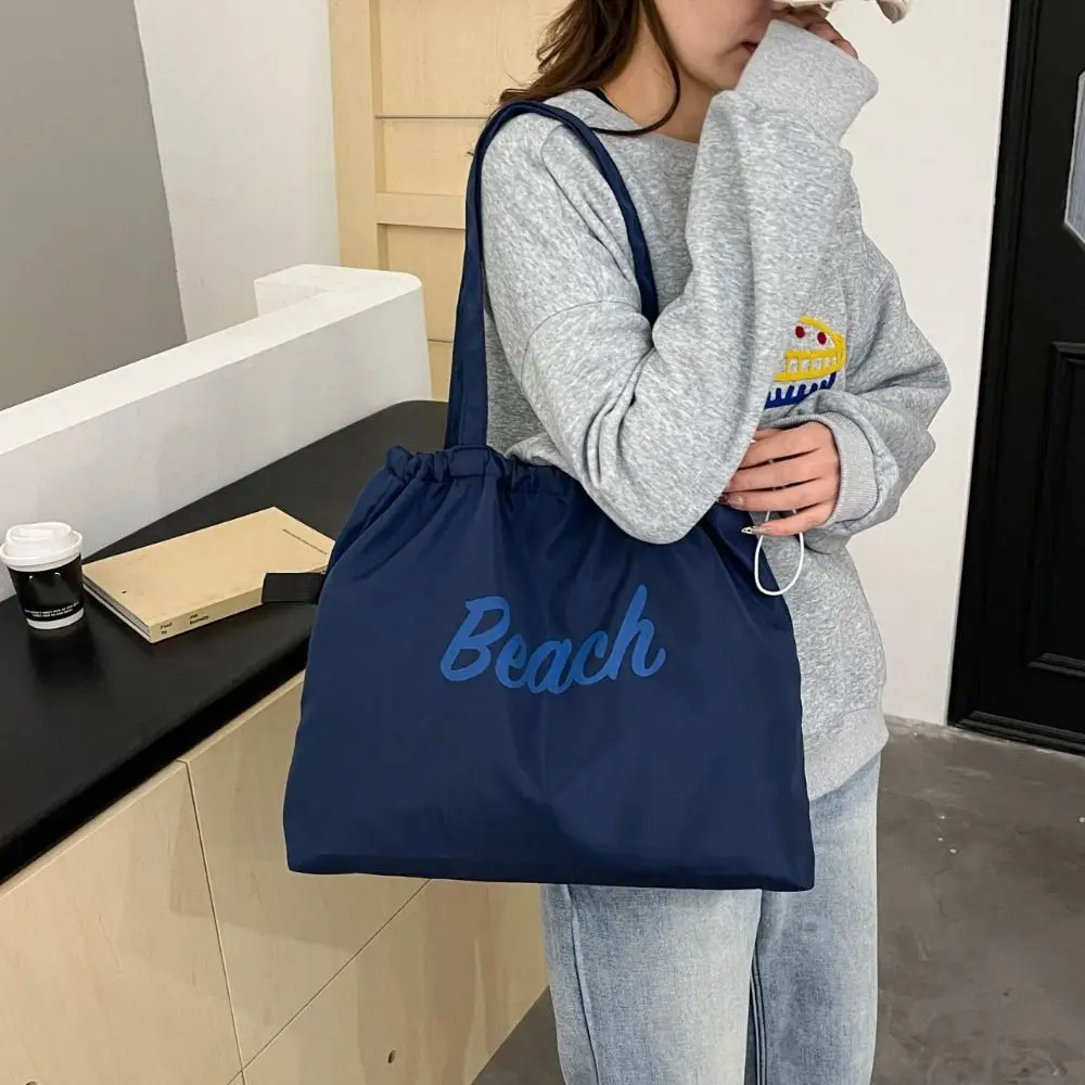 

Canvas Drawstring Tote Bag Korean Style Large Capacity Nylon Shoulder Bag Beach Bag Shopping Bag Letter Printed Handbag Daily