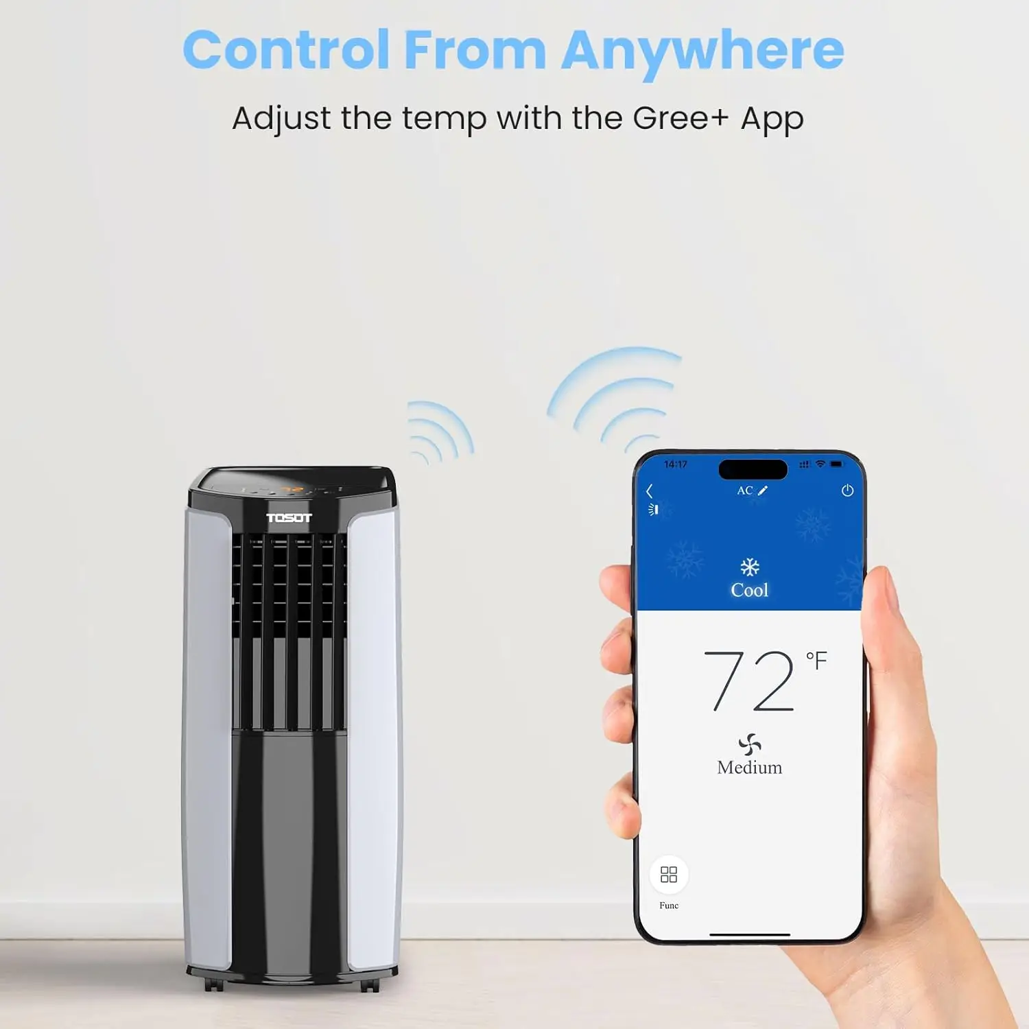 9,700BTU (5,000 BTU SACC) condizionatore d'aria portatile, controllo Wifi intelligente, unità AC con deumidificatore, ventola, Kit finestra per Eas