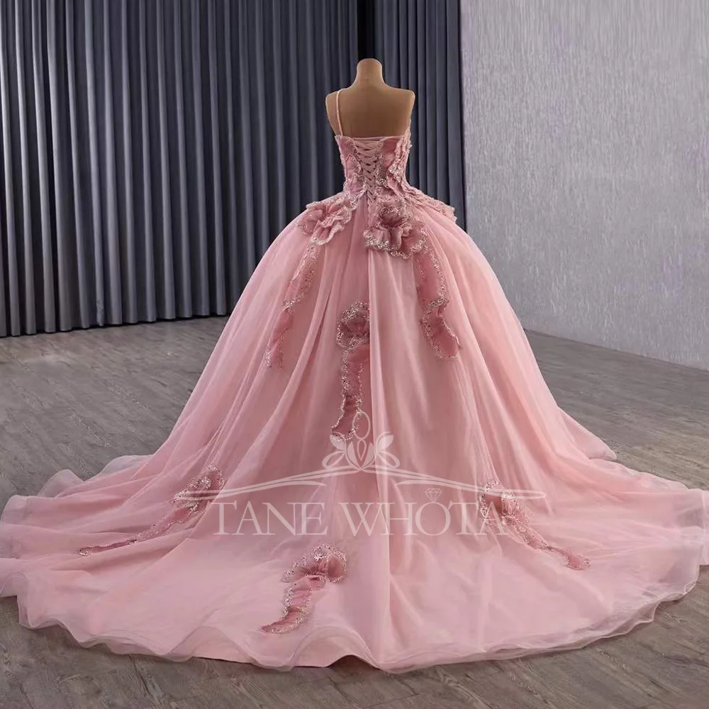 Vestidis Customizable Pink Prom Dress Quinceañera One-Shoulder Lace-Up Back Sequined Tiered Design For Women