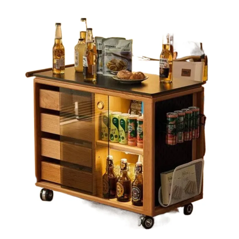 

Nordic trolley solid wood living room sofa side cabinet side balcony rock slab