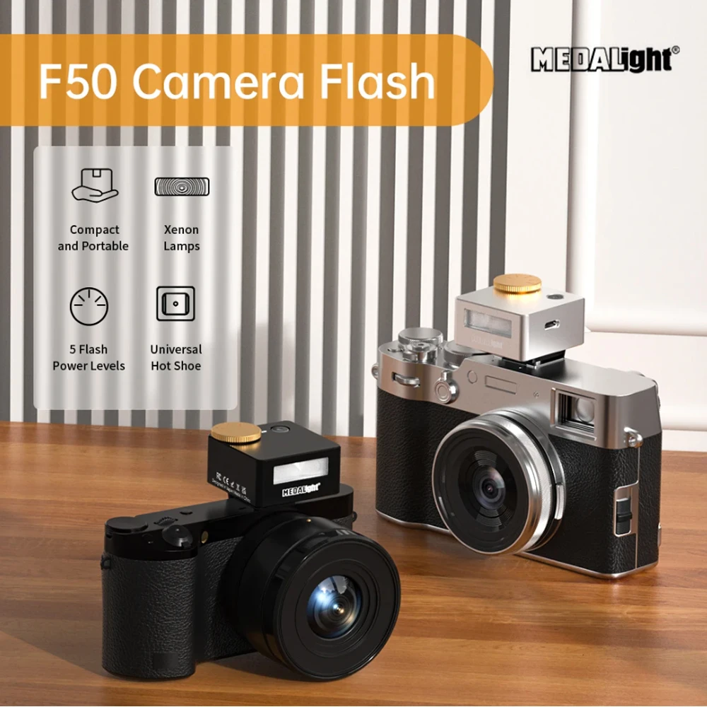 

MEDALight F50 Camera Flash Light Speedlite 5 Adjustable Power Lever Pocket Flash for Canon Nikon Sony Fuji Ricoh Leica Cameras