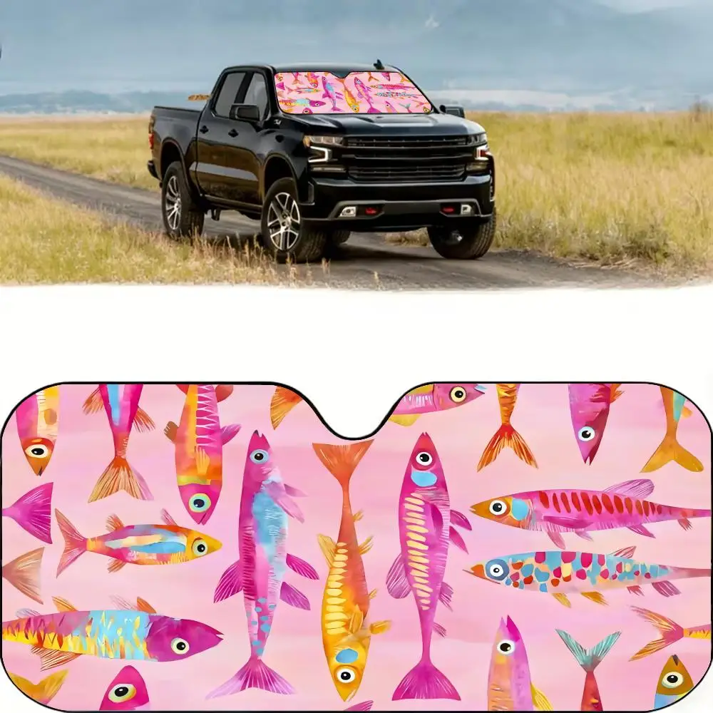 

Colorful Fish Sun Visor Reusable Aluminum Foil UV Protector Heat Three-layer Insulation Windshield Sunshades