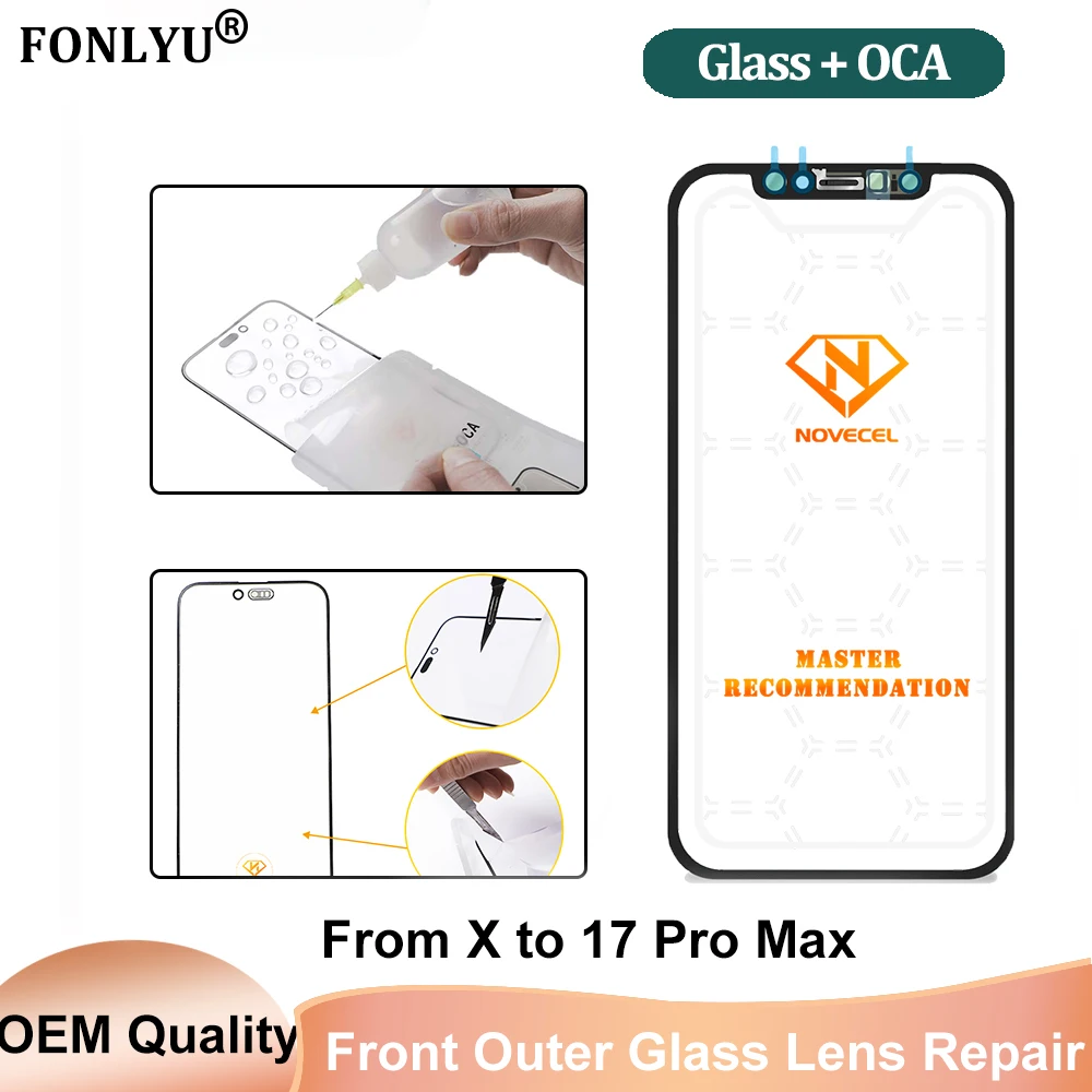 

5pc OEM Touch Screen Front Glass Panel With OCA for iPhone 17 16 15 14 13 12 11 pro Xs max XR LCD Screen Outer Glass Repair