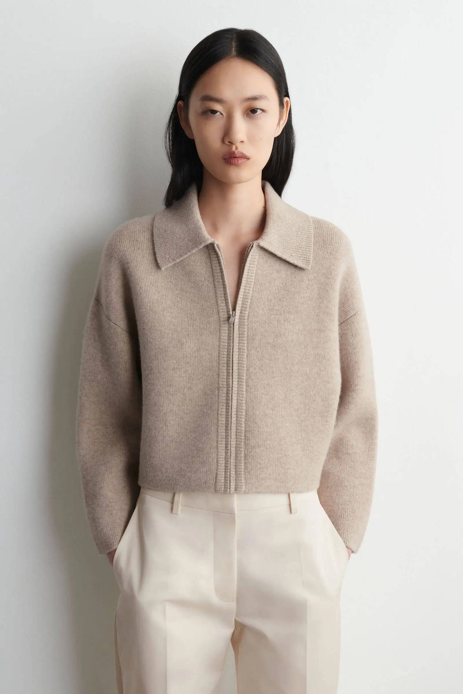 

Ethereal MD 2025 cosmod spring new style of women's casual Standard style short lapel beige zipper jacket