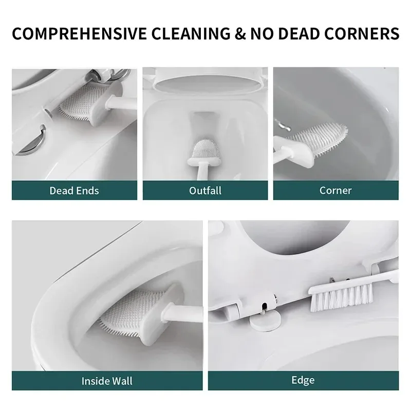 Wall Mounted TPR Toilet Brush With Non Perforated Long Handle Silicone Soft Bristle Brush No Dead Corner Cleaning Brush