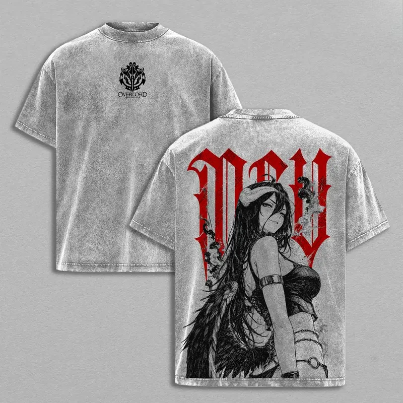 Albedo Overlord Clothing Men Women Short Sleeve Manga T-shirts Vintage Washed T Shirt Casual Cotton Tee Harajuku Unisex Tshirt