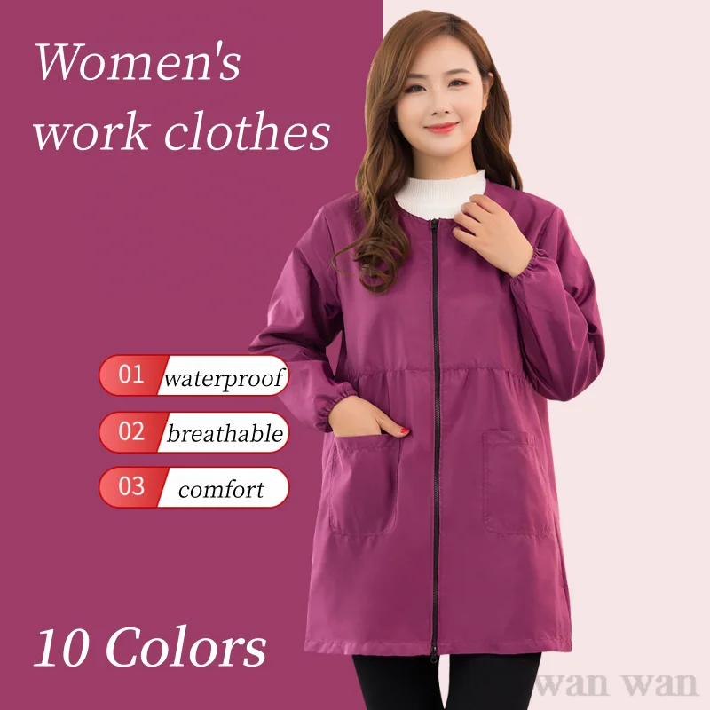 

Thin Style Waterproof Work Clothes Pet Grooming Smock Pet Shop Uniforms Women's Long Sleeved Kitchen Apron Barber Shops Gown