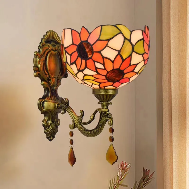 Turkish flower wall light Baroque Stained Glass Lampshade tiffany lamp Pyramid Art Bedside Lighting  bedroom decorations light image 2