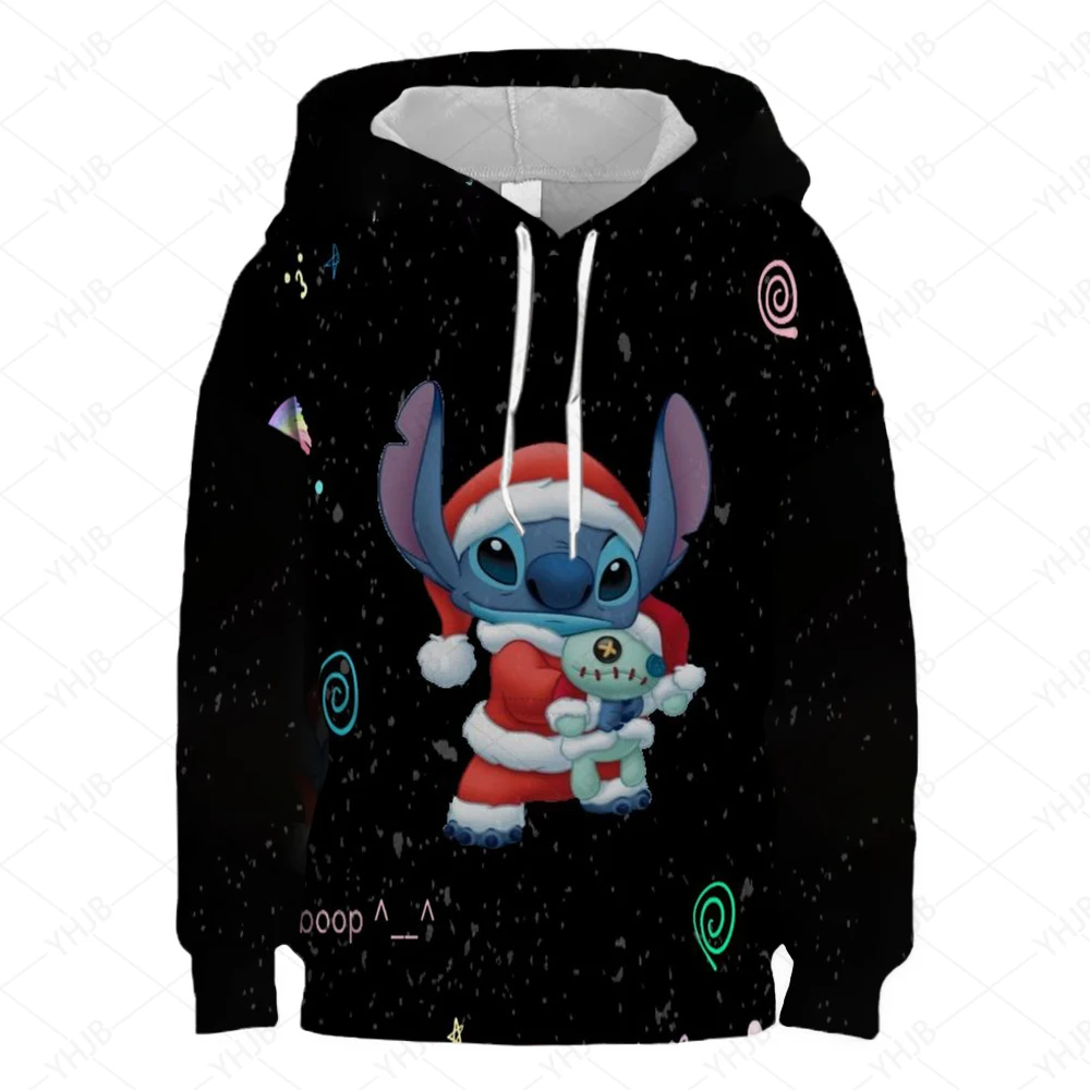 Stitch Iong-sleeved Sweatshirt For Girls Merry Christmas Autumn Thin Round Neck Sweatshirt Anime Cartoon Joint Fashion Trend Top