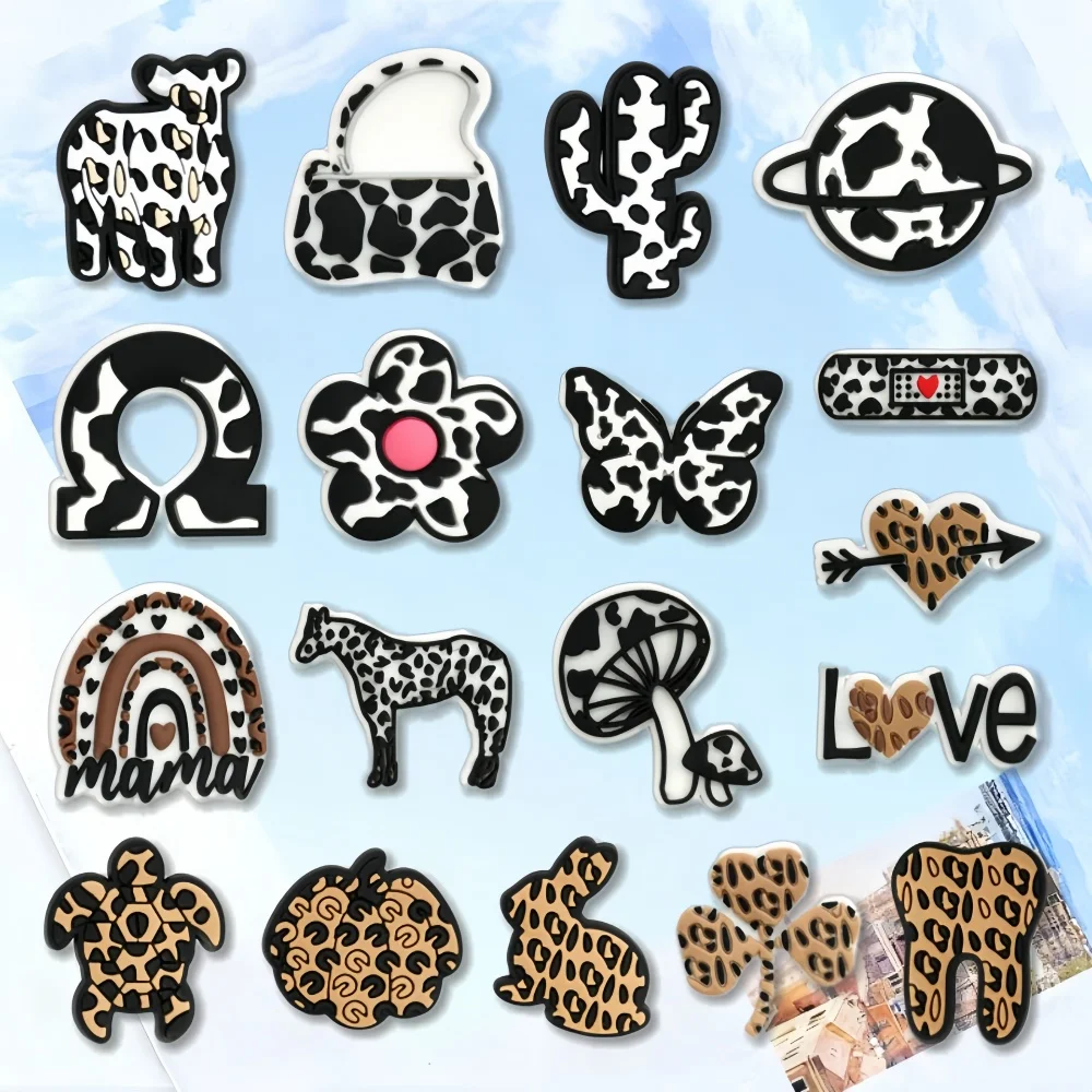 18Pcs Leopard Print Shoe Charms for Croc, Sandals, and Other Shoes, Versatile for Valentine's Day, Easter, Mardi Gras