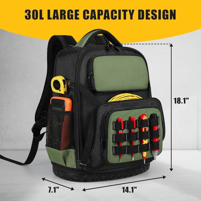 Portable Large Capacity Tool Kit Storage Bag with Waterproof Molded Bottom Practical Tool Storage Backpack