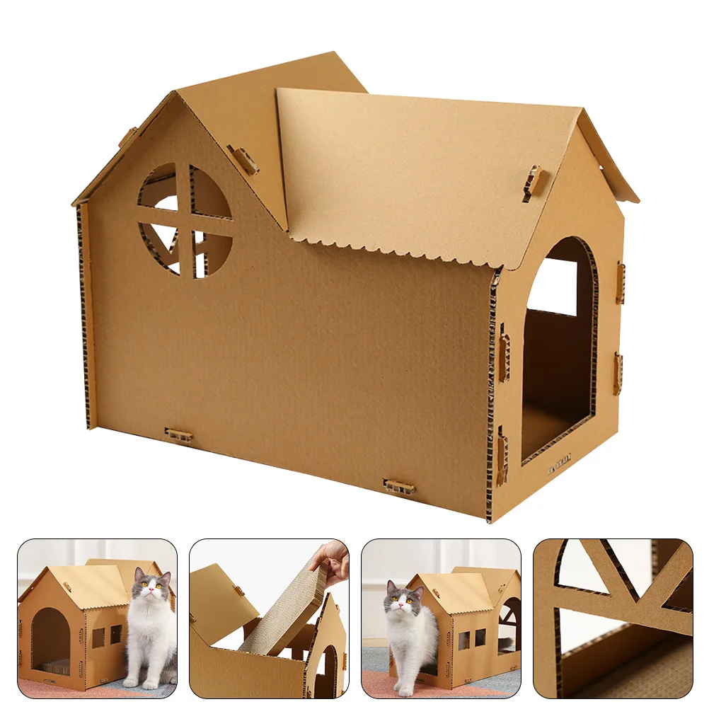 Cat House Scratch Pad Scratching Board Ripple Pet Supply Corrugated Paper Cardboard Indoor Semi-closed