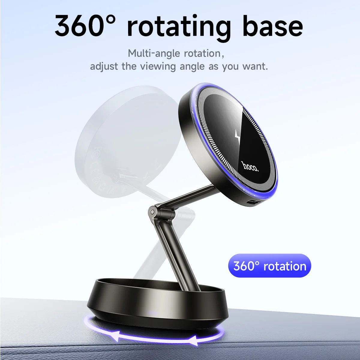 HOCO HW33 Metal Ring Magnetic Wireless Fast Charging Car Holder In-Car Center Console For iPhone 12-17 Pro Max MagSafe Charger