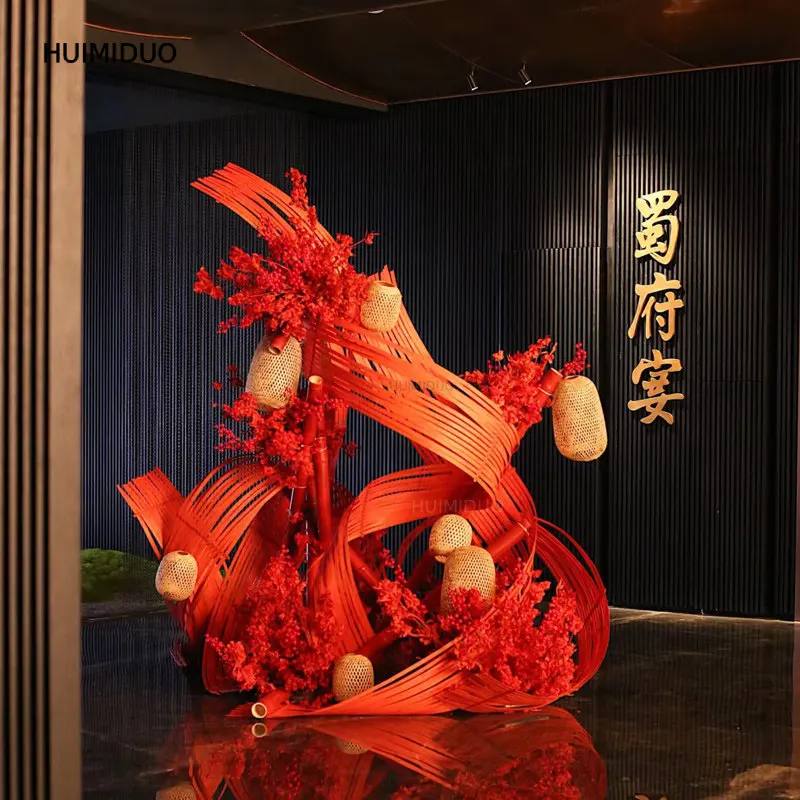 Opening store atmosphere decoration Hotel lobby Internet celebrity clock in the photo area layout red large floor ornament