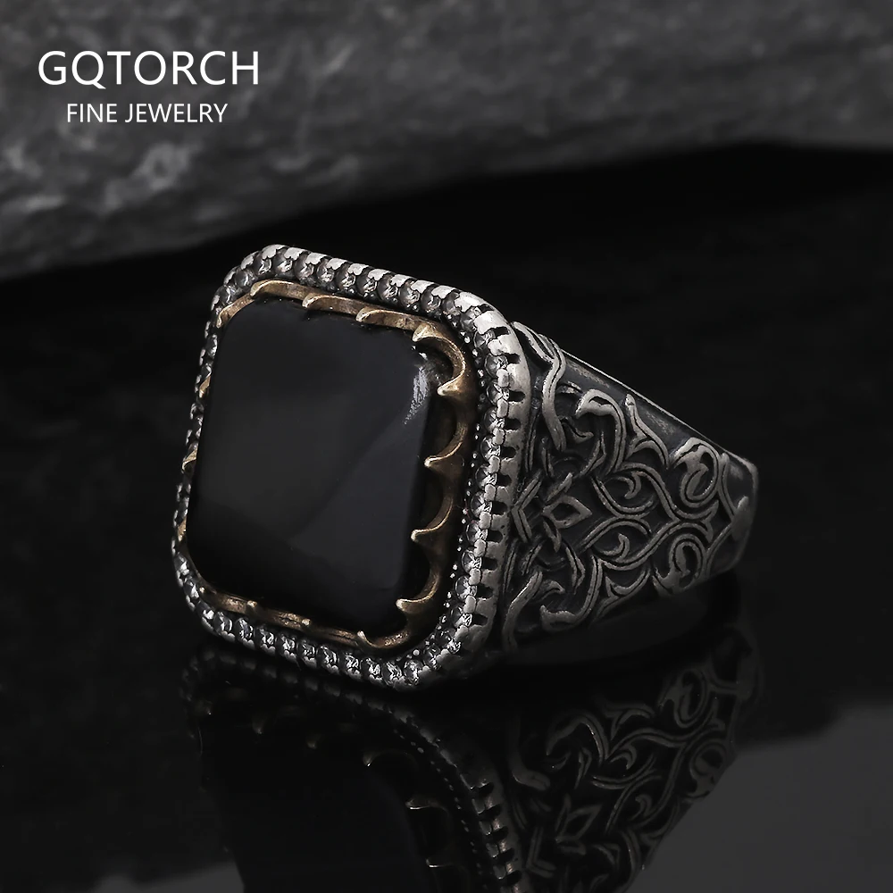 

Твердое серебро S925, винтажное кольцо-печатка из натурального камня, красный, черный агат, зеленый нефритовый цветок с гравировкой, модные турецкие свадебные украшения