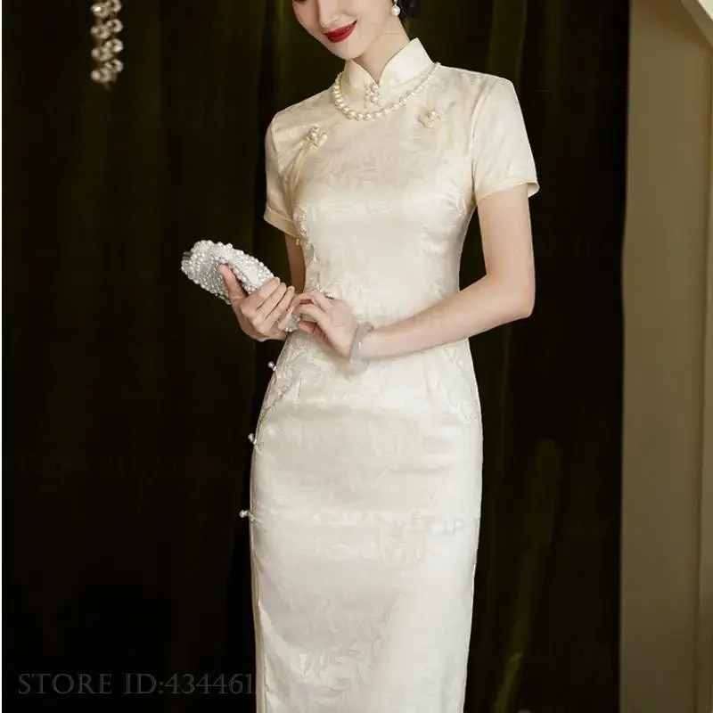 

Женское элегантное длинное платье Cheongsam большого размера в китайском стиле, классическое традиционное китайское Ципао, сексуальное жаккардовое платье, сценический костюм