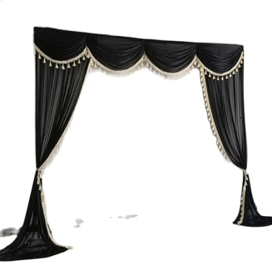 Factory Price Black Backdrop Swag  with tassel Formal Event Stage Background Drapes Swag for Curtain Party Decoration