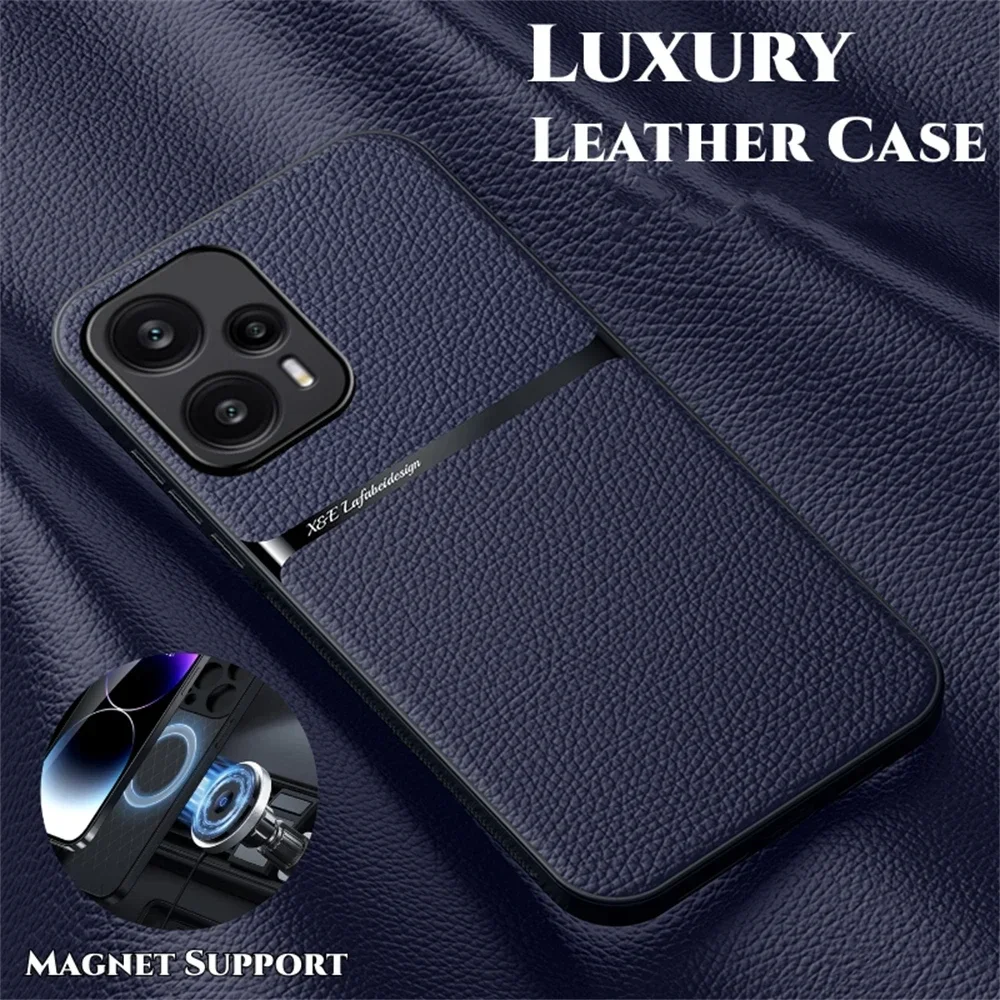 ShockProof Case For POCO F6 F5 F3 M5S C65 X3 M3 M4 X5 M6 X6 Pro 5G Luxury Leather Magnetic Case Silicone Frame Back Cover Funda