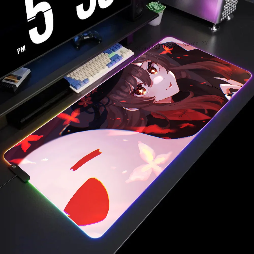 Hu Tao Genshin Impact Mousepad XXL RGB Gaming Mouse Pads HD Black Gamer Accessories Large LED