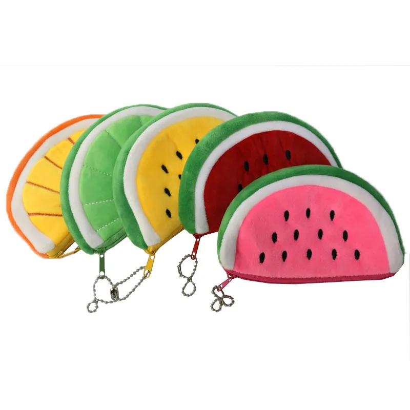 Plush Fruit Watermelon Coin Purse, Bonito Mini Morango Laranja Headphones Bag, Ins Small Fresh Simulation Fruit