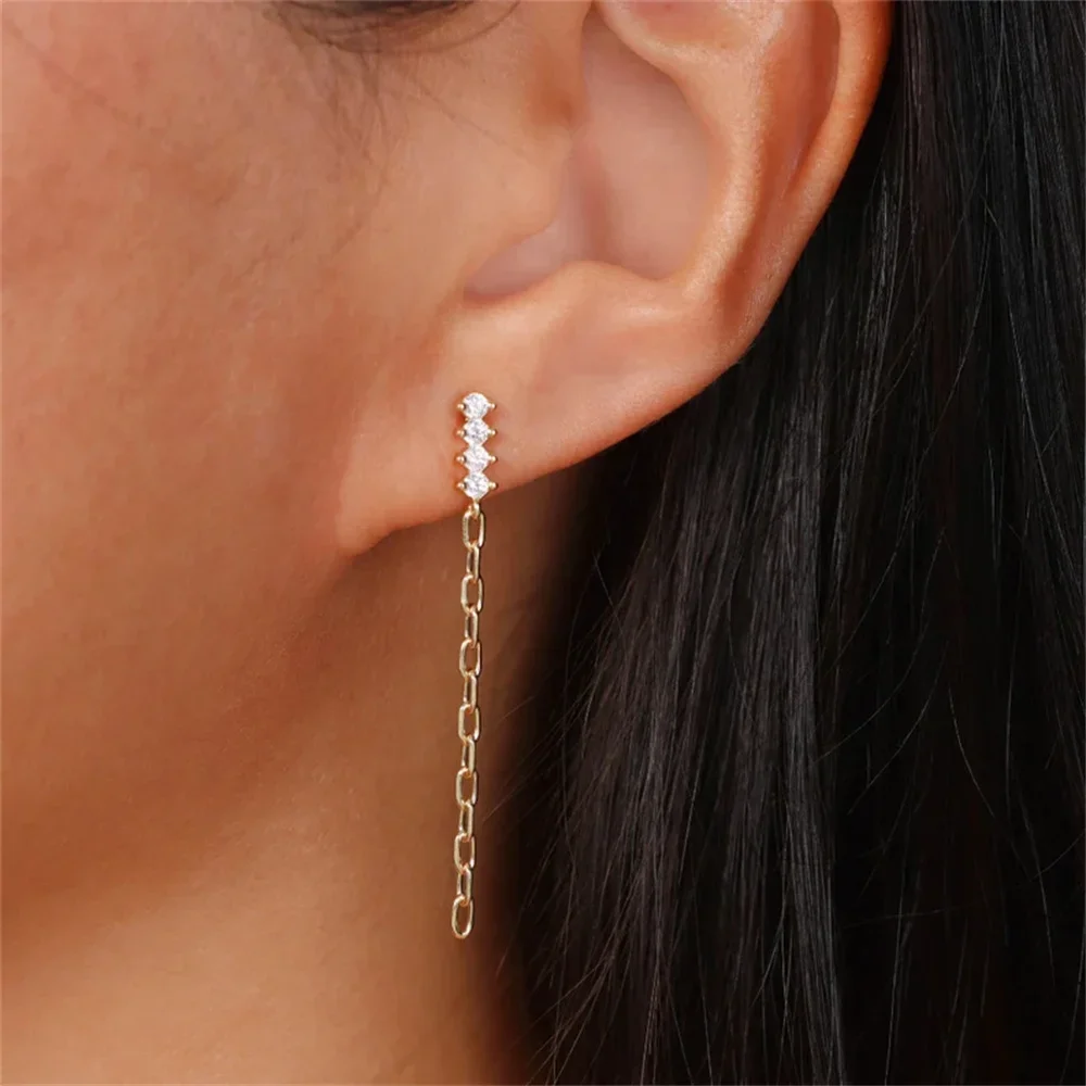 KO 925 Sterling Silver Gold Chain Zircon Tassel Earrings Women's Temperament Elegant Piercing Earring Wedding Party Jewelry