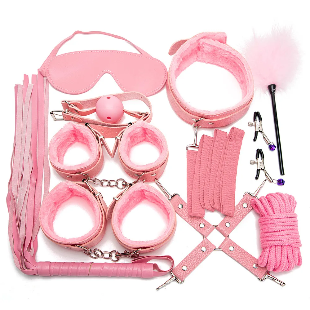 Leather BDSM Kit Bondage Set Adult Toys Sex Games Handcuffs Whip sm Sex Toy Kits Exotic Accessories Erotic Sex Toys for Couples