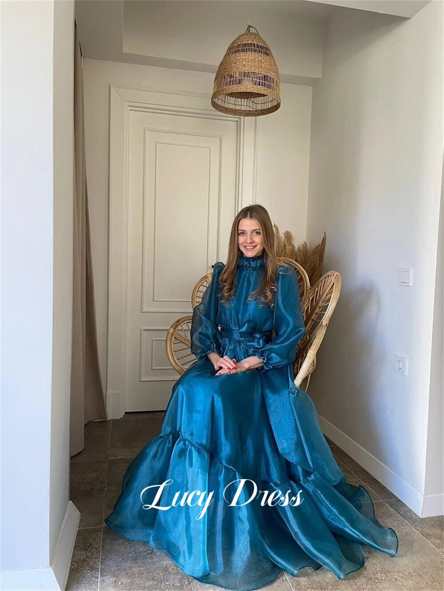 Lucy Organza Princess Dress Line A Puff Sleeves Ball Gown Graduation Round Neck Evening Dresses for Formal Occasions Prom