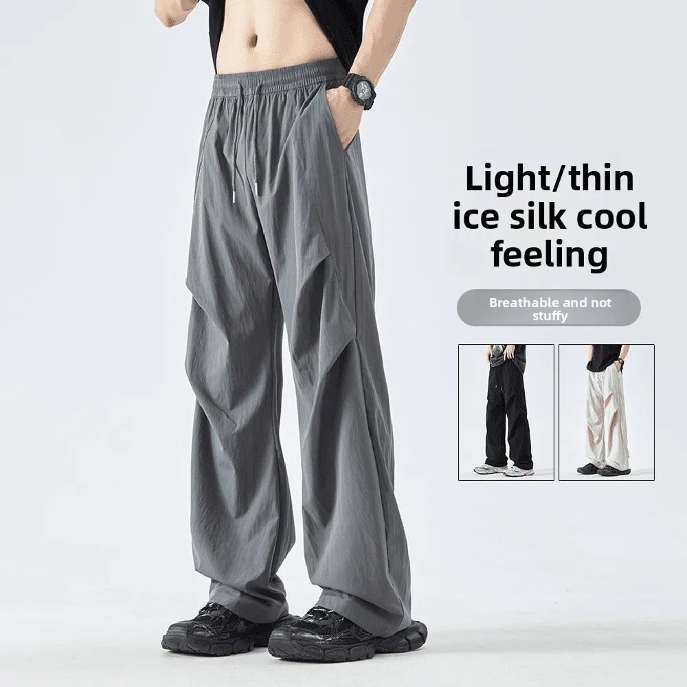 

American Sle Paratrooper Pants Pleated Design Qui Dry Ice Silk Summer Thin Sports Outdoor Casual Mountain Climbing Trousers