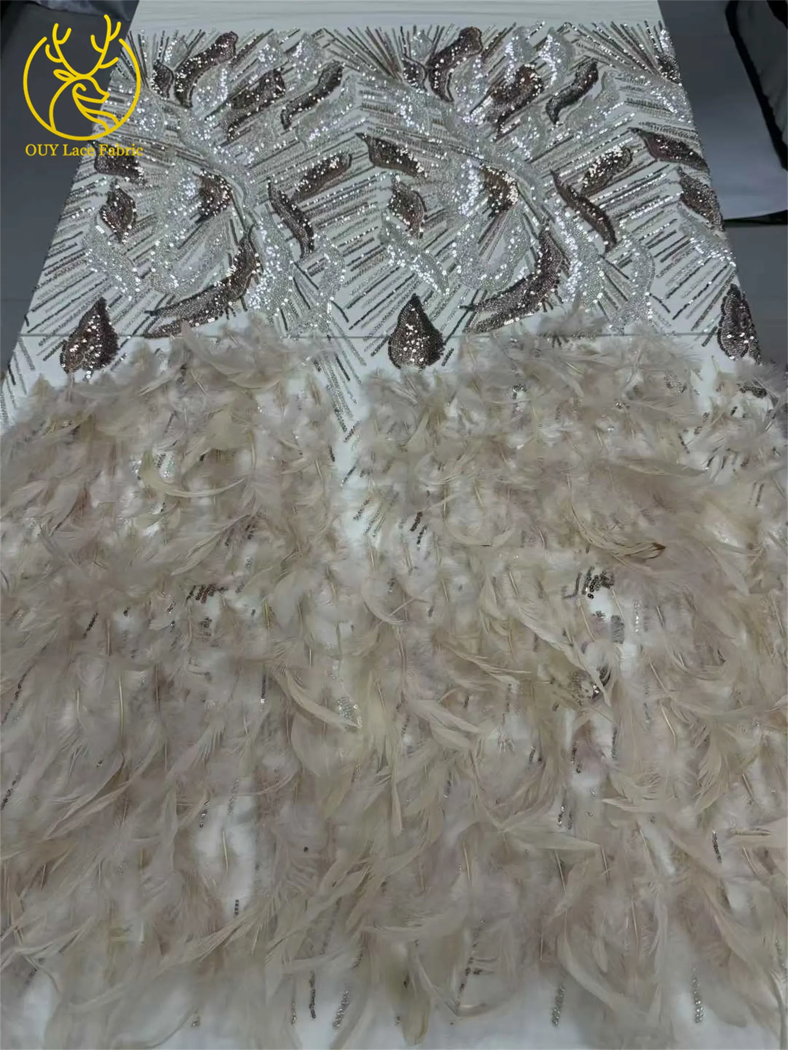 Luxuriöser 3D-Spitzenstoff mit Federperlen, 2026, hochwertiger afrikanischer nigerianischer Pailletten-Spitzenstoff, Kleid, Nähen, Premium-kundenspezifischer Stoff