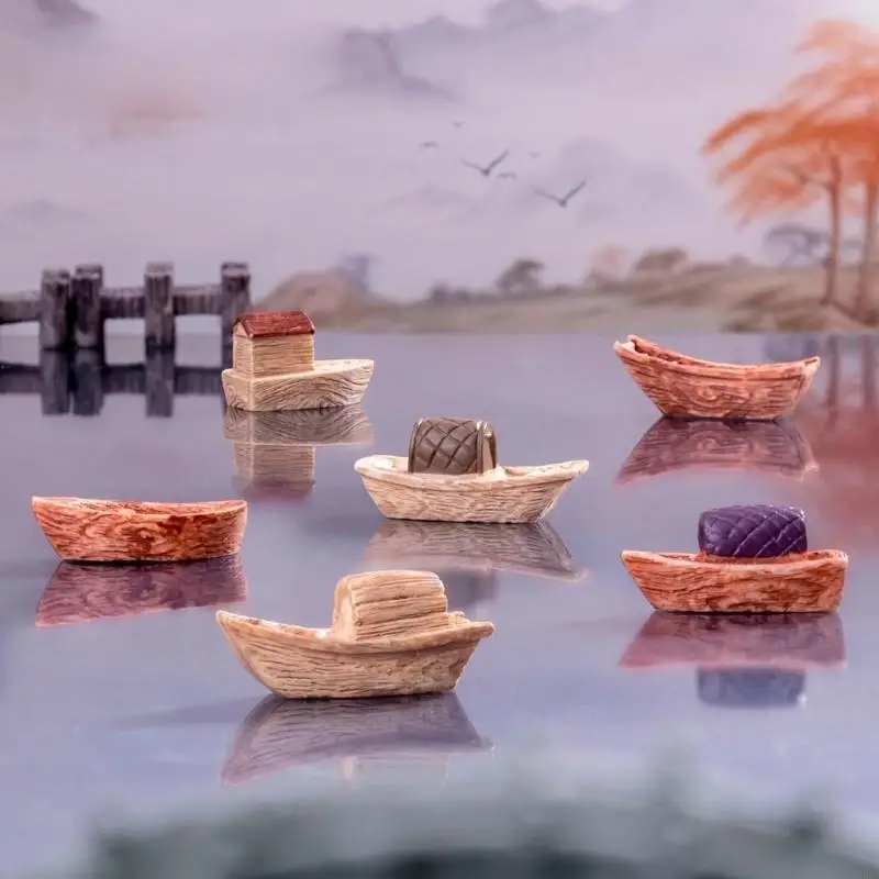 Set of 8 Traditional Chinese Boats Decorative Ornaments Resins Miniature Jiangnan Boats Model for Home and Office Decors 