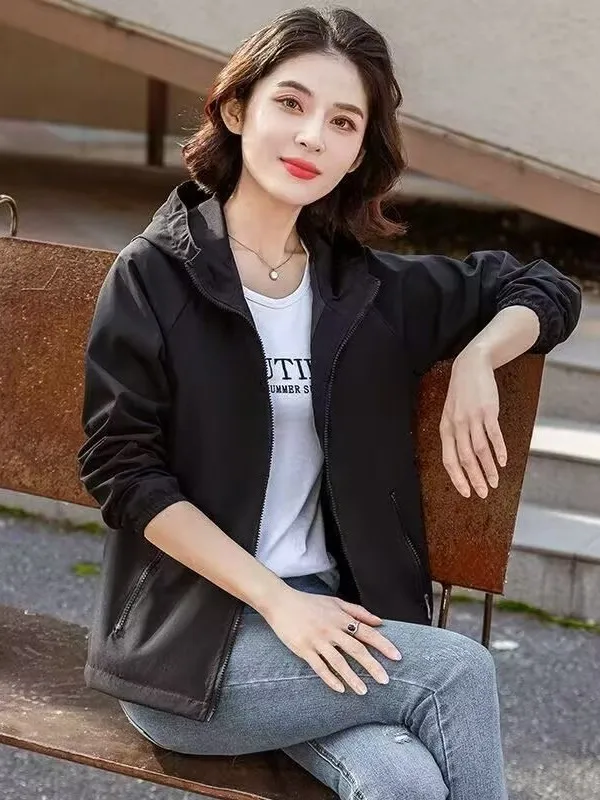 Spring New Arrival Women's Short Coat Casual Outdoor Windproof Fleece Lined Zipper Pocket Hooded Jacket Commute Style