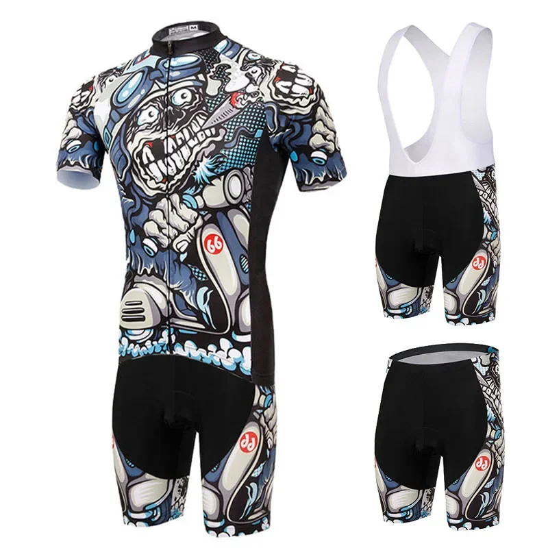 2022 Skull Pattern Cycling Jersey Male Summer MTB Race Cycling Clothing Short Sleeve Ropa Ciclismo Outdoor Riding Bike Uniform