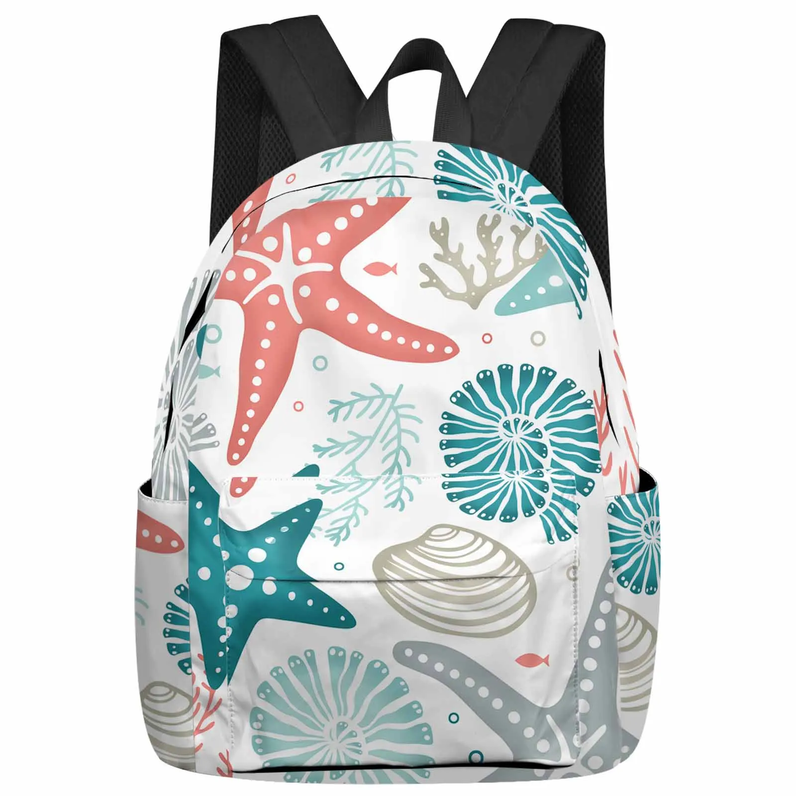 Summer Ocean Coral Starfish Shell Duck Green Blue Large Capacity Multi Pocket Travel Backpacks Schoolbag Women Laptop Rucksack